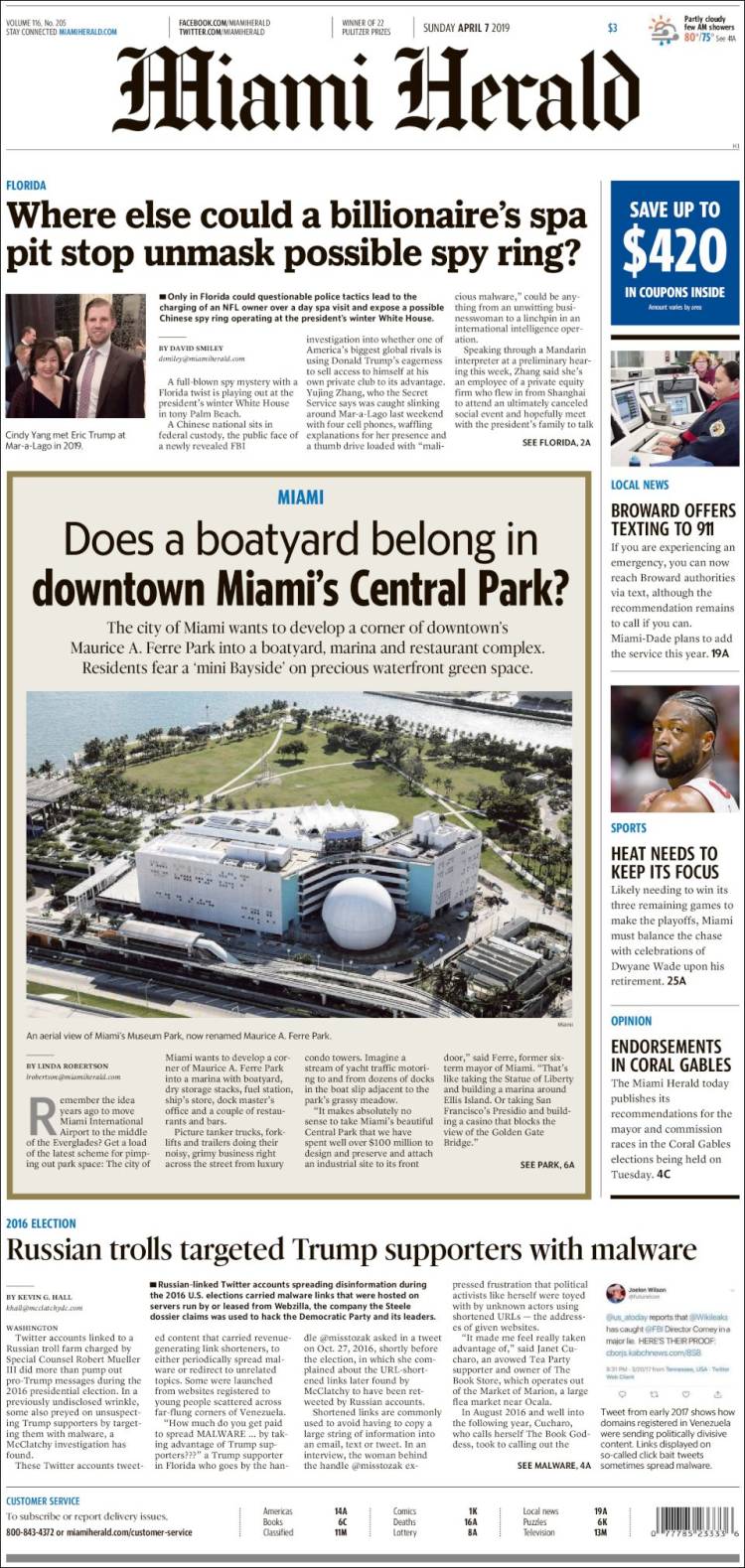 Portada de Miami Herald (USA)