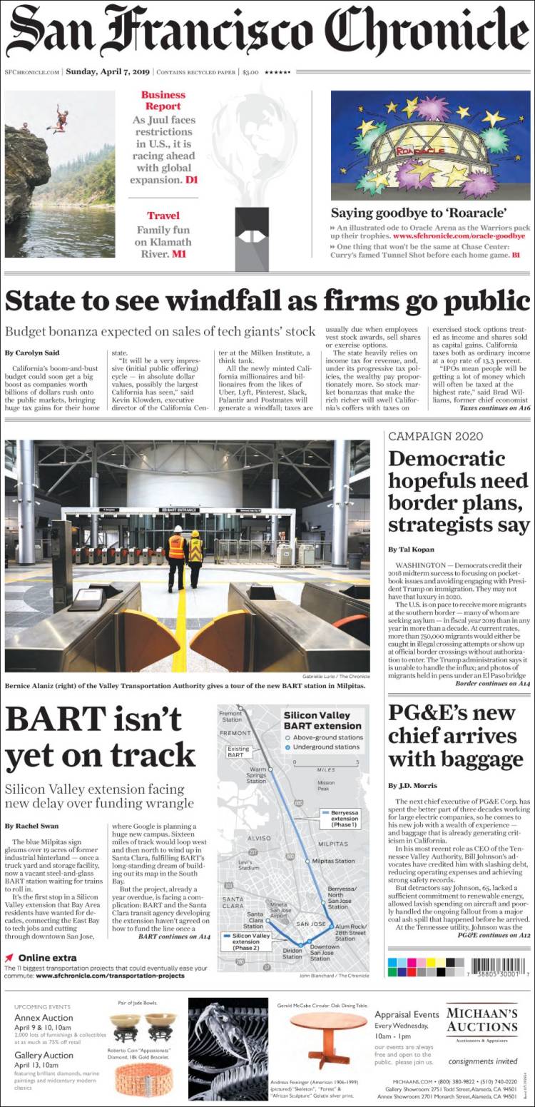 Portada de San Francisco Chronicle (USA)