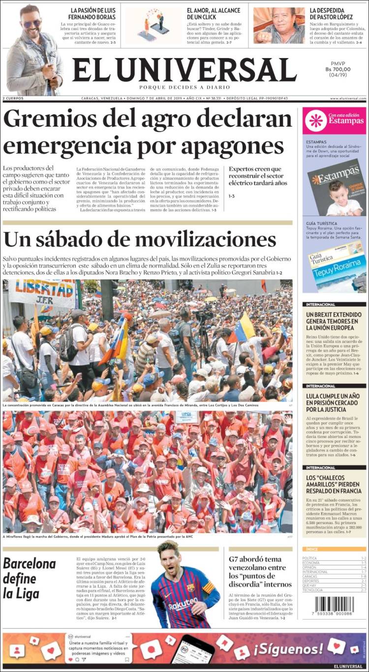 Portada de Universal (Venezuela)