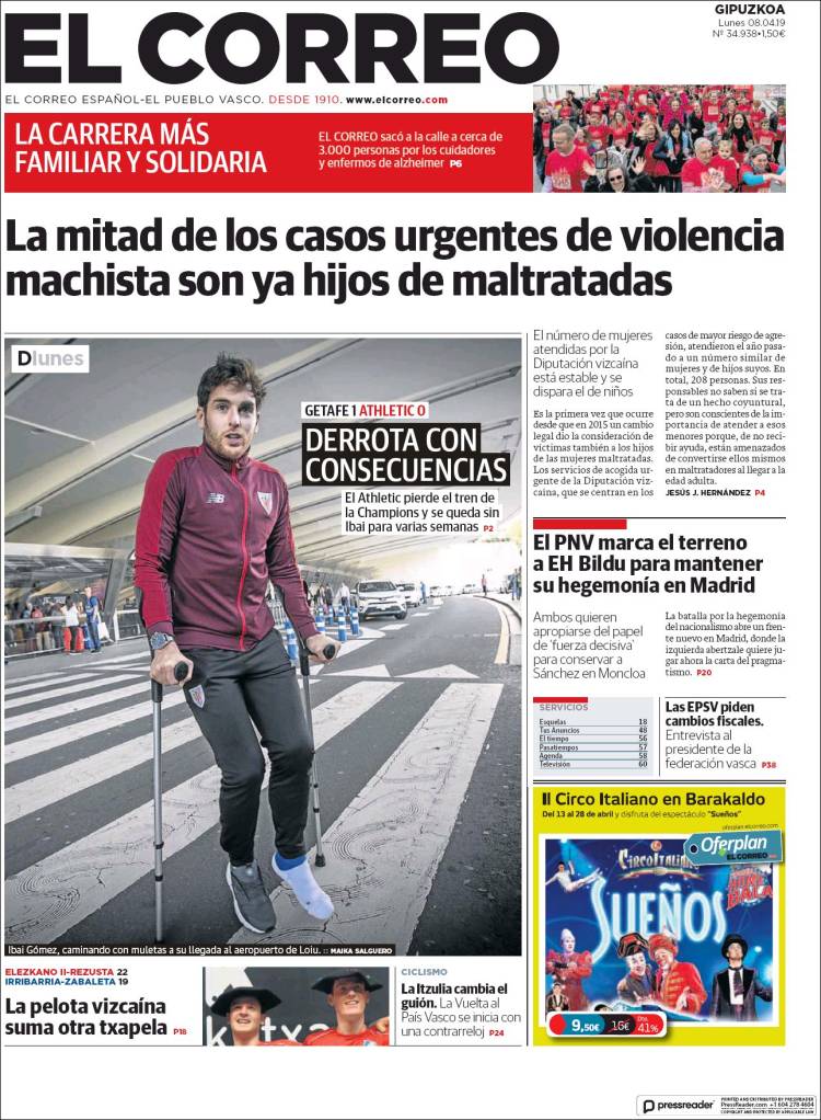 Portada de El Correo - Guipuzcoa (España)