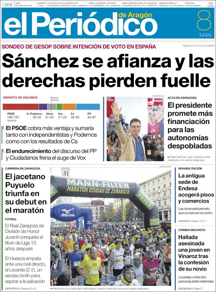 Portada de El Periódico de Aragón (España)