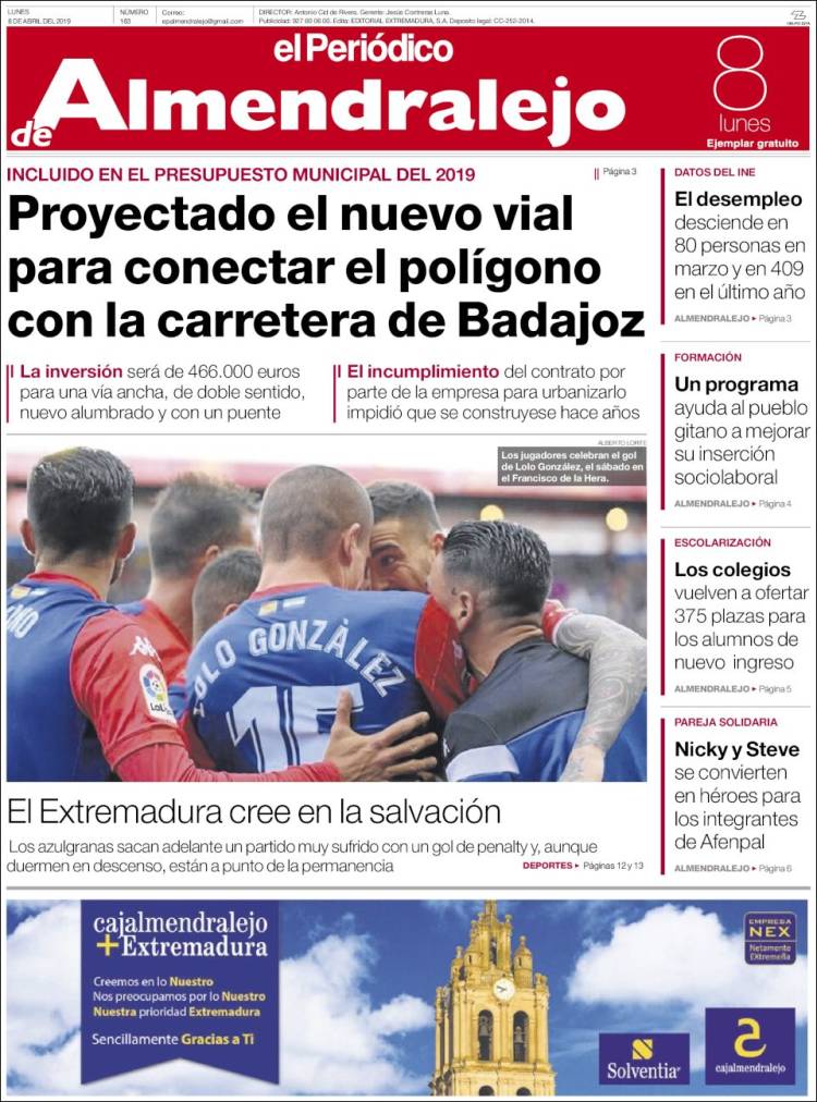 Portada de El Periódico de Extremadura (España)