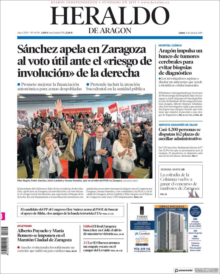 Portada de Heraldo de Aragón (España)