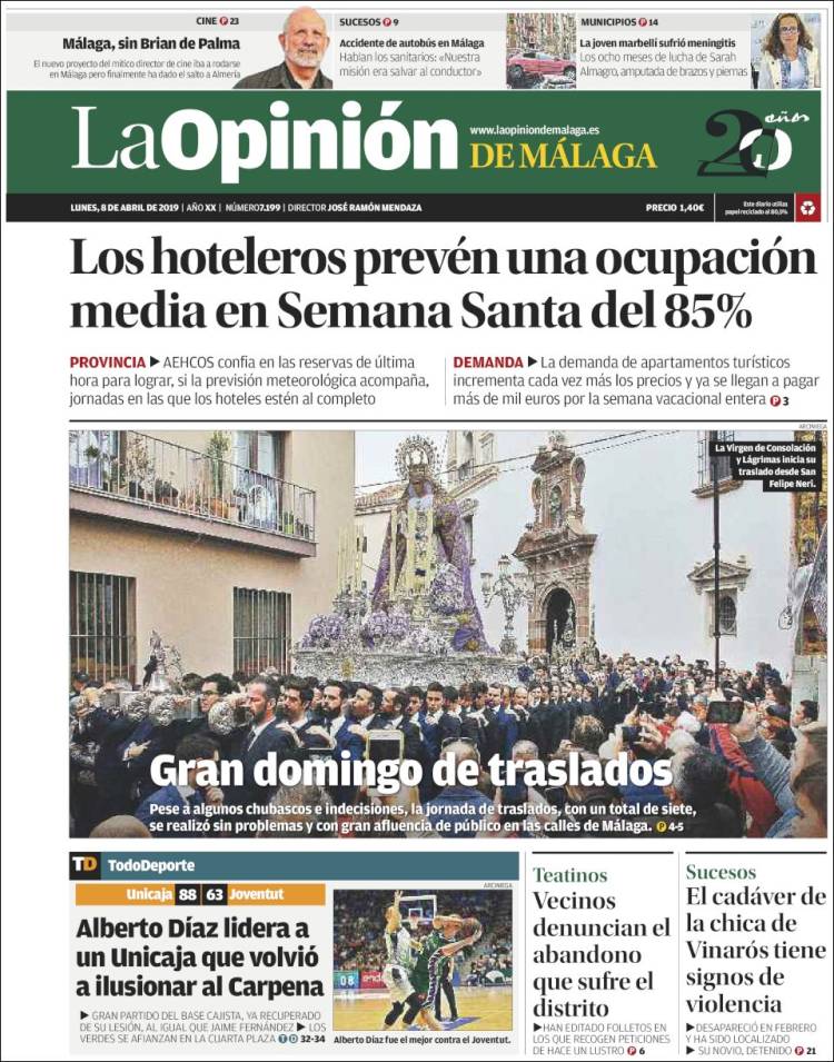 Portada de La Opinión de Málaga (España)