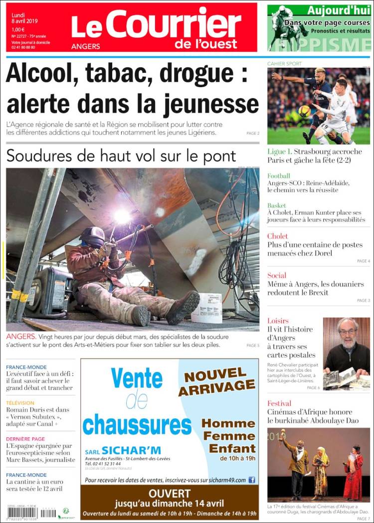 Portada de Le Courrier de l'Ouest (Francia)