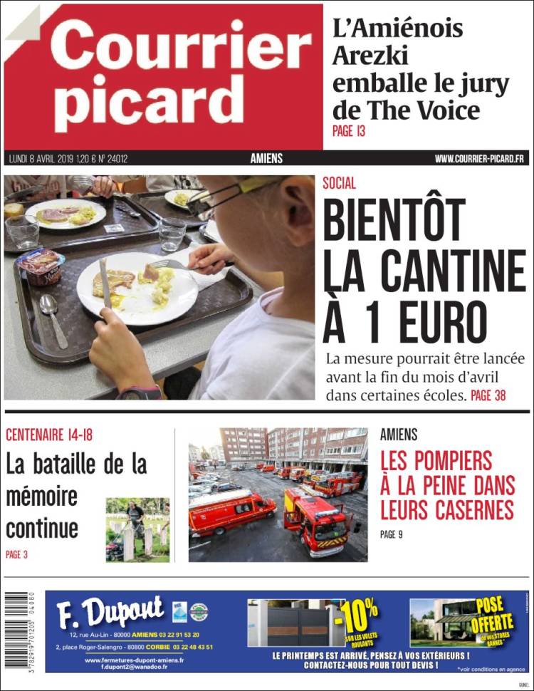 Portada de Courrier Picard (Francia)