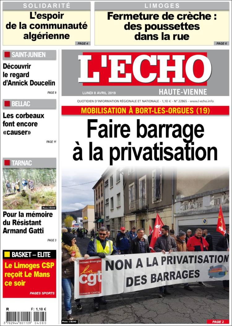 Portada de L'Echo de la Haute-Vienne (Francia)