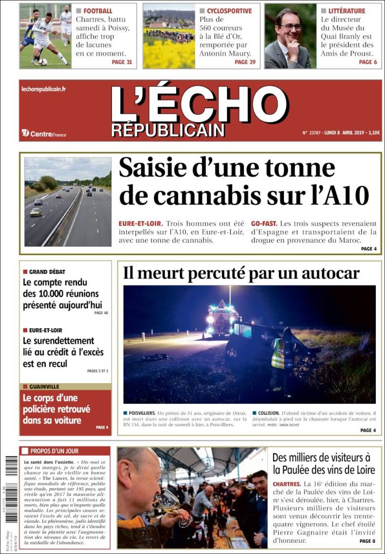 Portada de L'Echo Républicain (Francia)