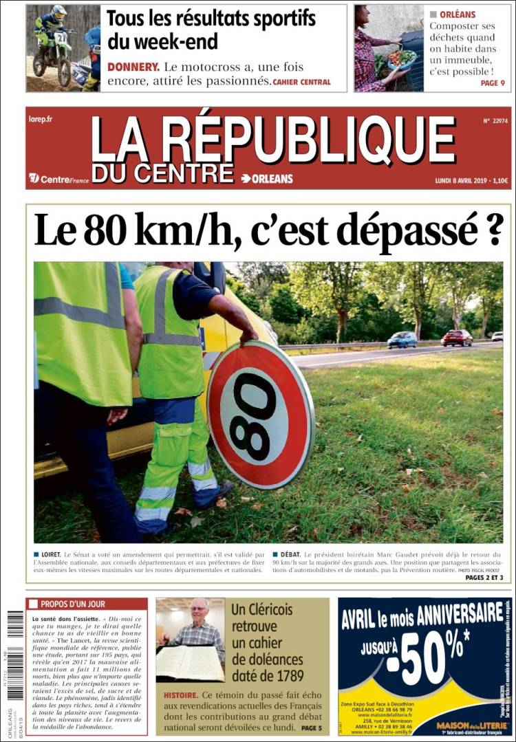 Portada de La République du Centre (Francia)