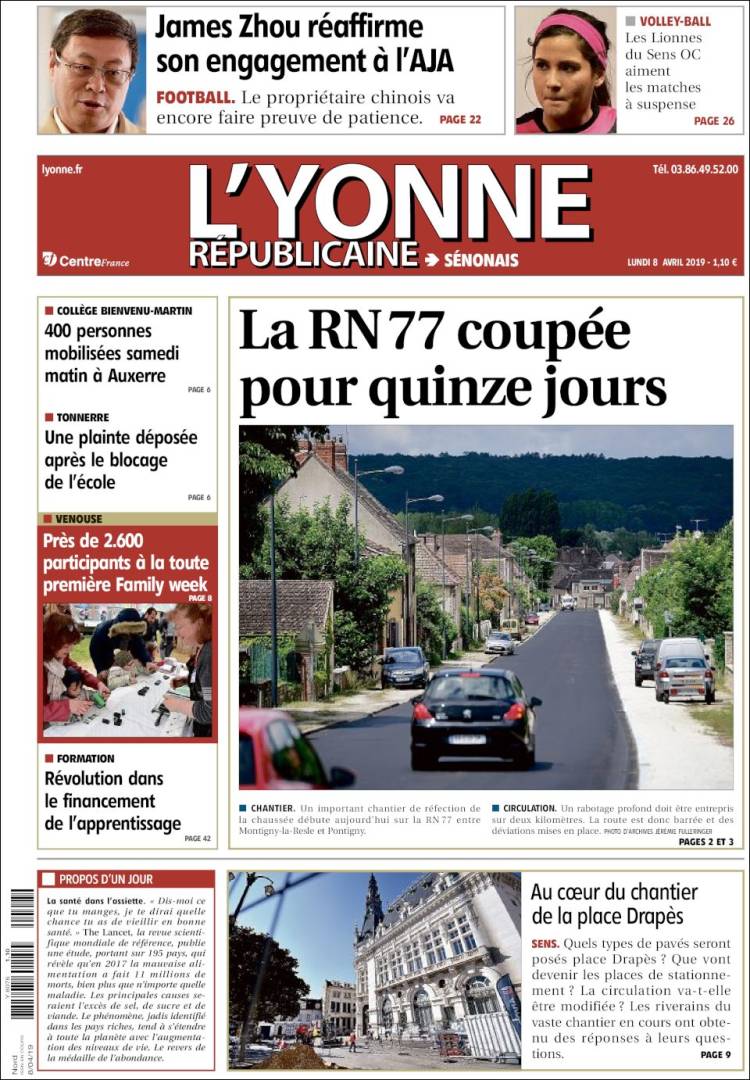 Portada de L'Yonne-Républicaine (Francia)