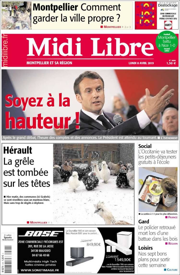 Portada de Midi Libre (Francia)