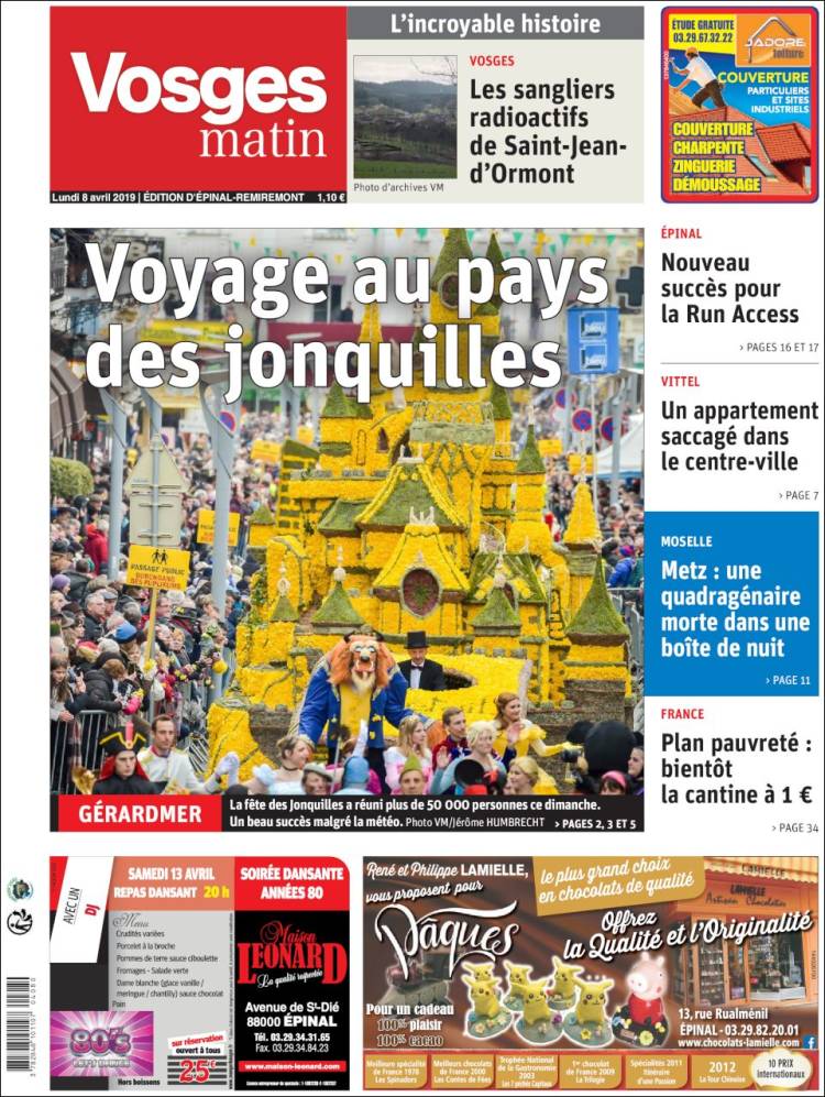 Portada de Vosges Matin (Francia)