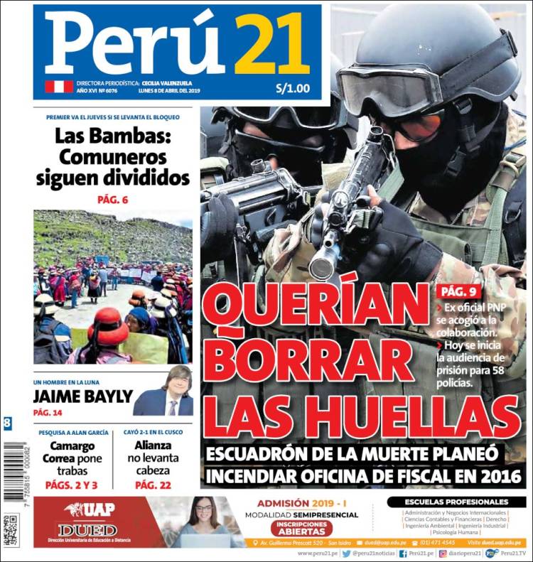 Portada de Perú 21 (Perú)