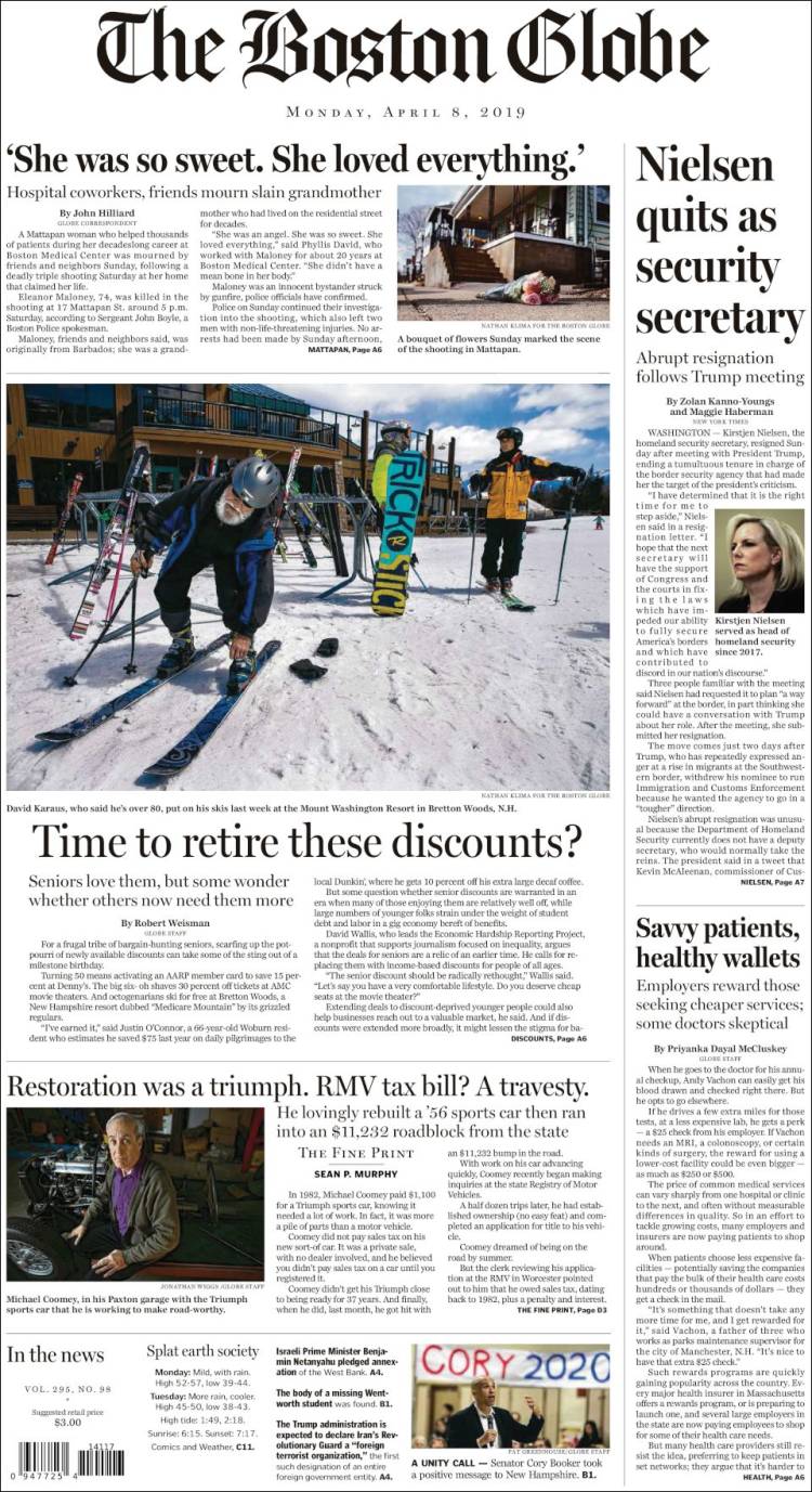 Portada de Boston Globe (USA)