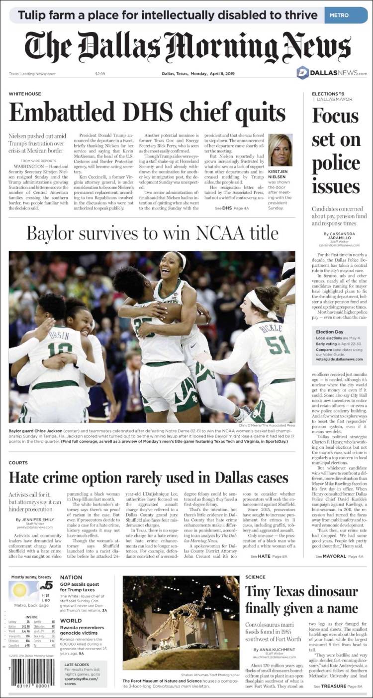 Portada de Dallas Morning News (USA)