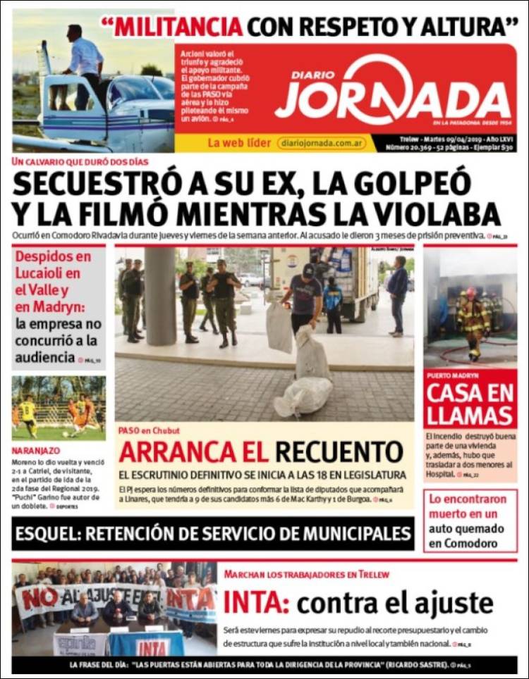 Portada de Diario Jornada en la Patagonia (Argentina)