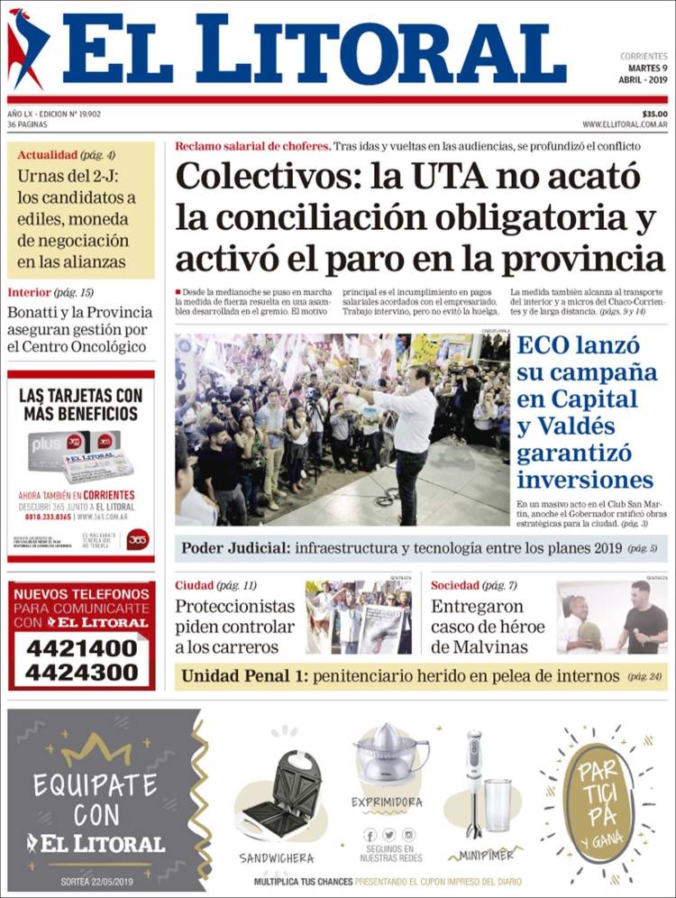 Portada de El Litoral Corrientes (Argentina)
