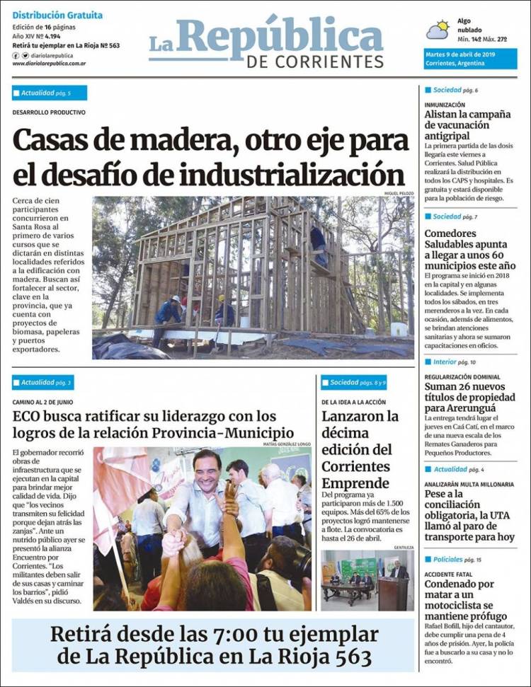 Portada de La República de Corrientes (Argentina)