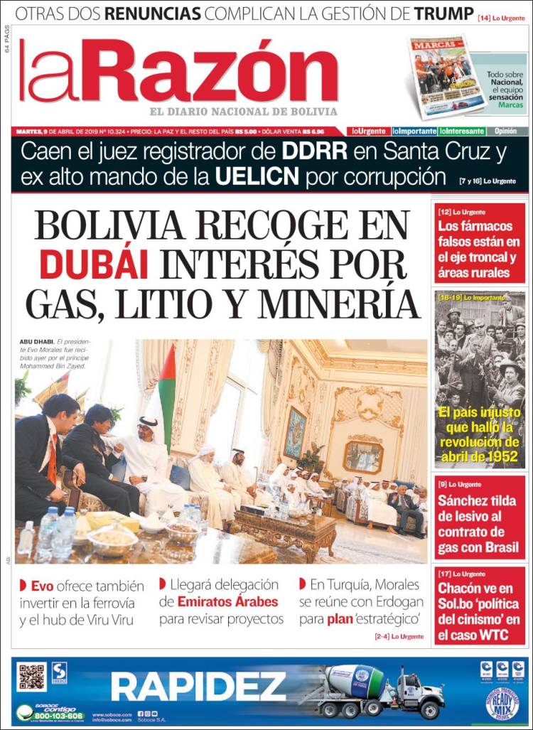 Portada de La Razón (Bolivia)