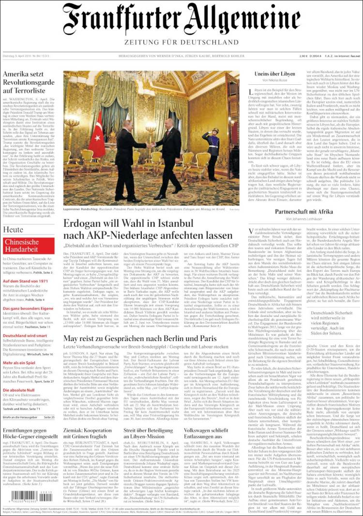 Portada de Frankfurter Allgemeine (Alemania)