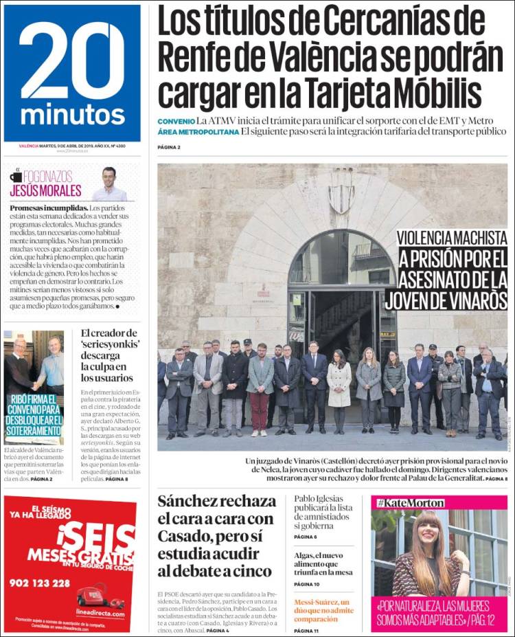 Portada de 20 Minutos - Valencia (Espa&ntilde;a)