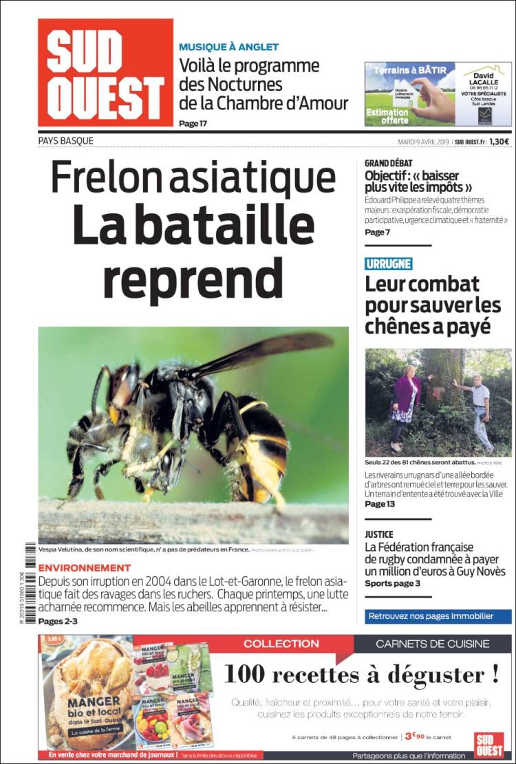 Portada de Sud Ouest (Francia)