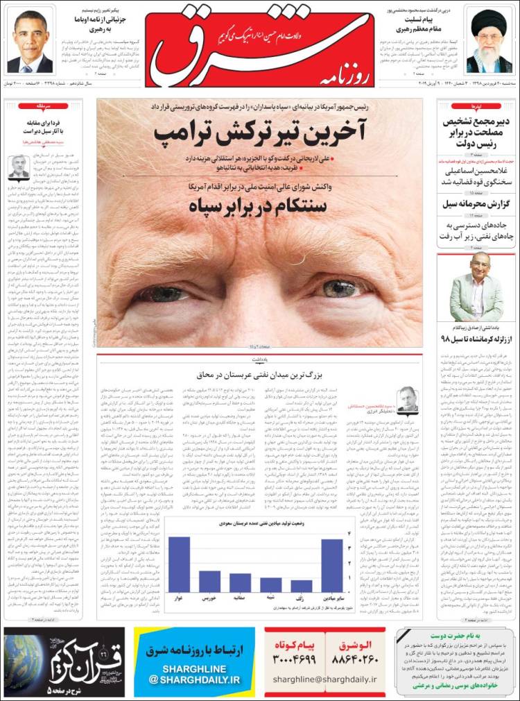 Portada de Shargh Daily (Ir&aacute;n)