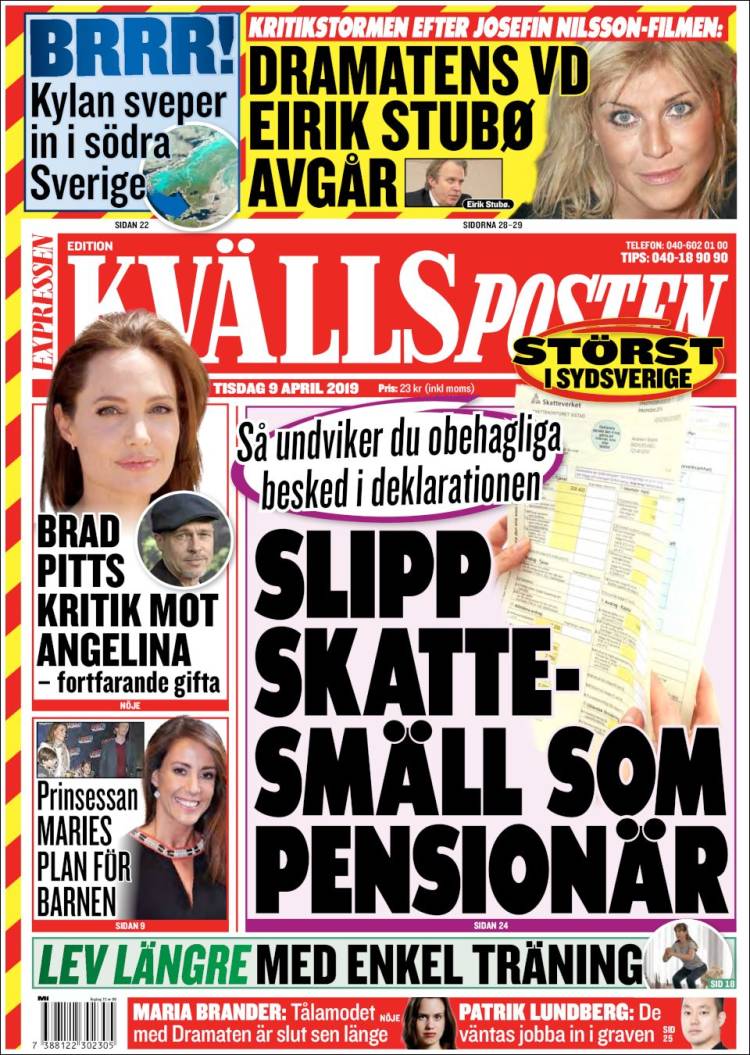 Portada de Kvällsposten (Suecia)