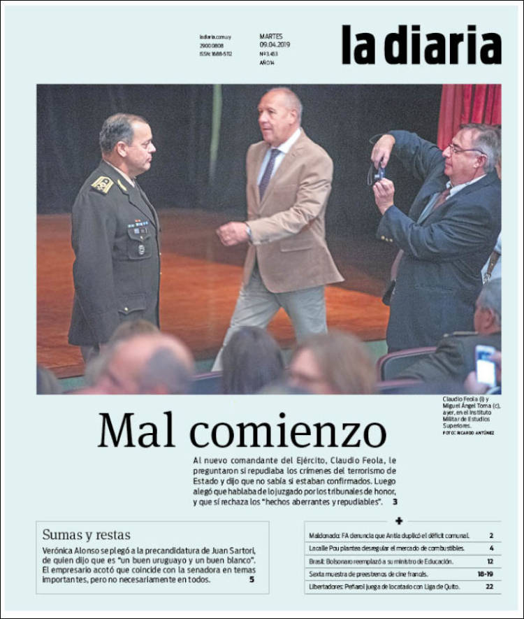Portada de La Diaria (Uruguay)