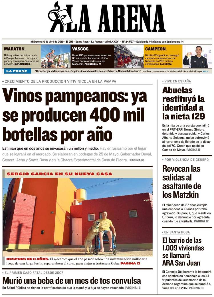 Portada de Diario La Arena (Argentina)