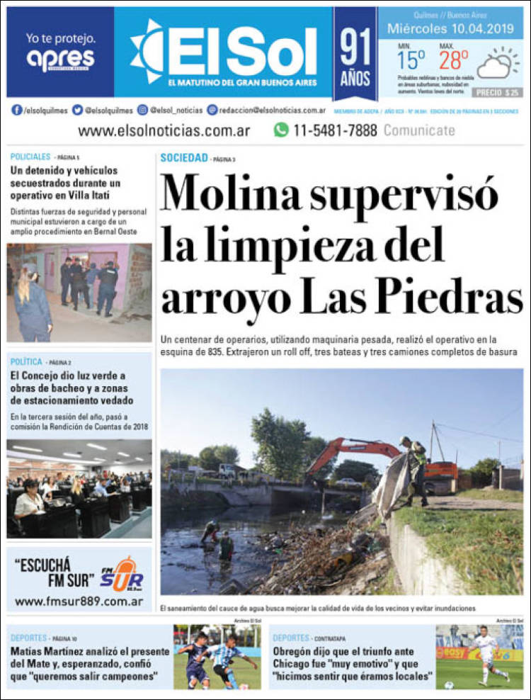 Portada de Diario El Sol (Argentina)