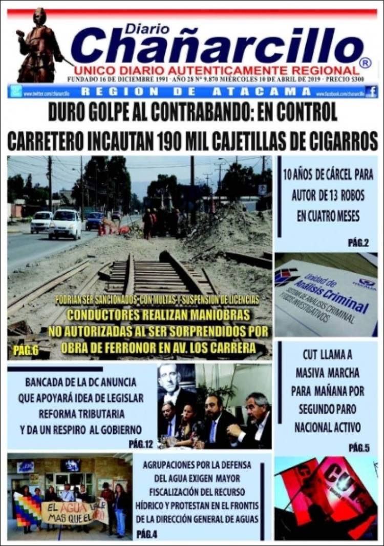 Portada de Diario Chañarcillo (Chile)