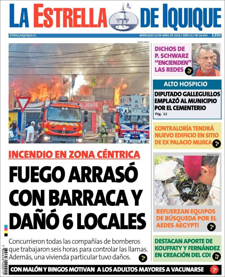 Portada de La Estrella de Iquique (Chile)