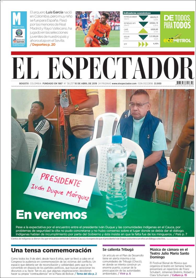 Portada de El Espectador (Colombia)