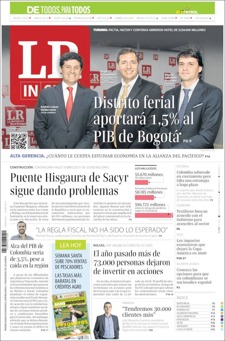 Portada de La Republica (Colombia)