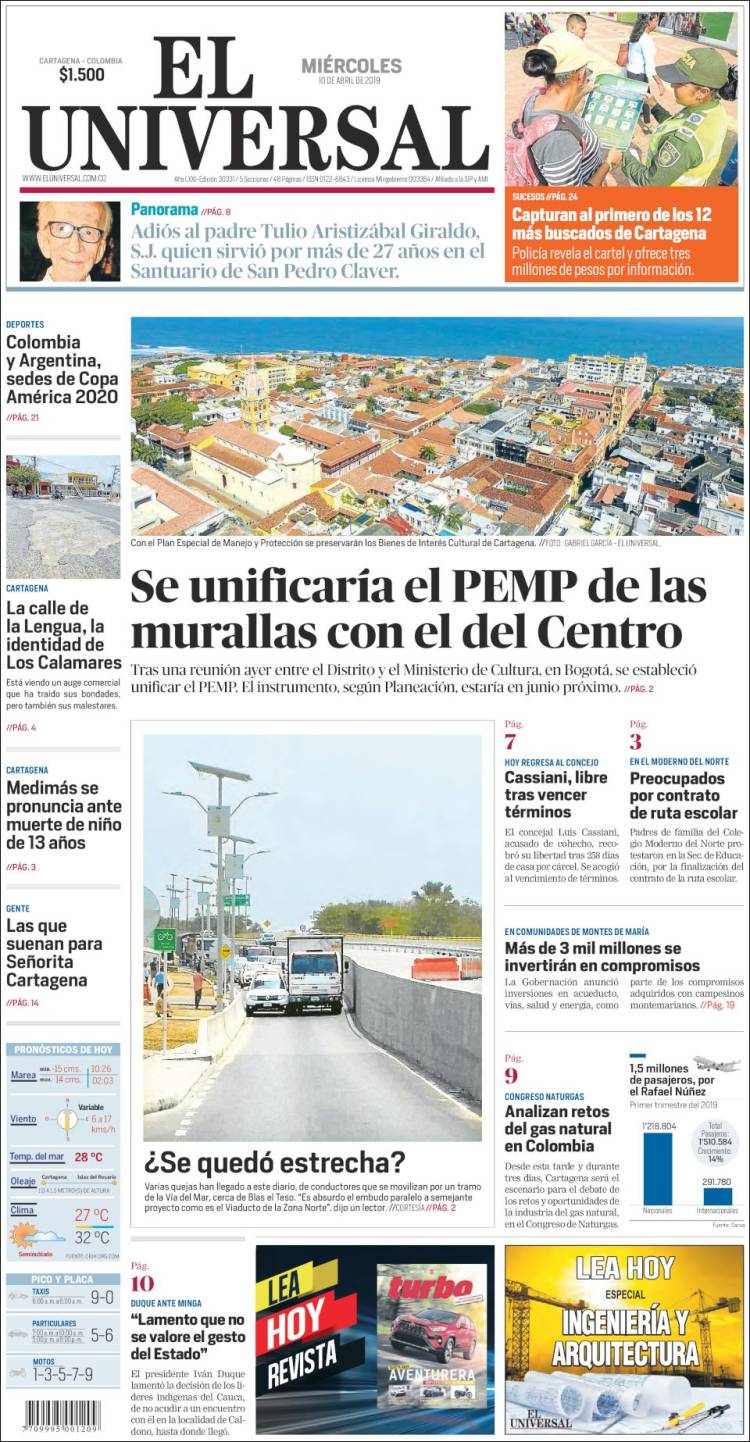 Portada de El Universal (Colombia)