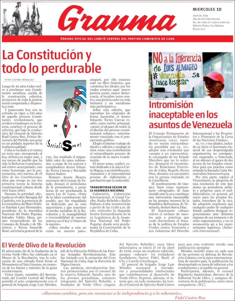 Portada de Granma (Cuba)