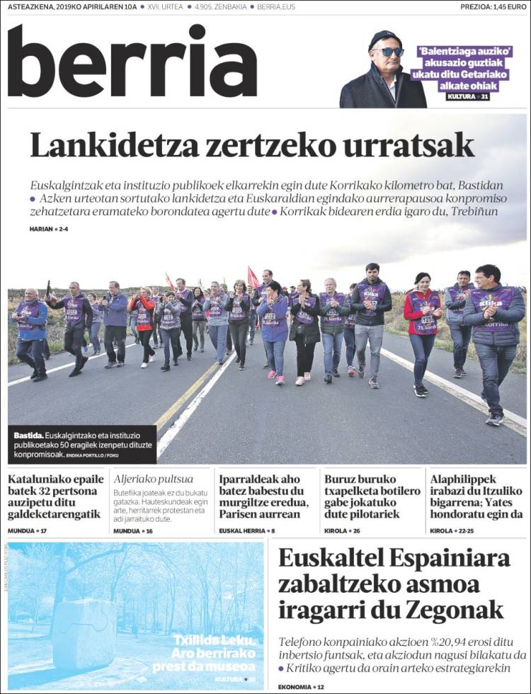 Portada de Berria (Espa&ntilde;a)