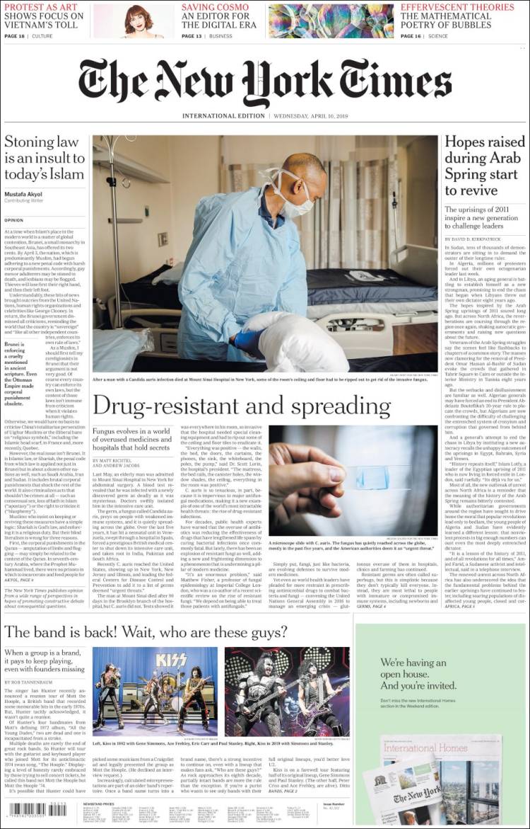 Portada de International New York Times (Europa)