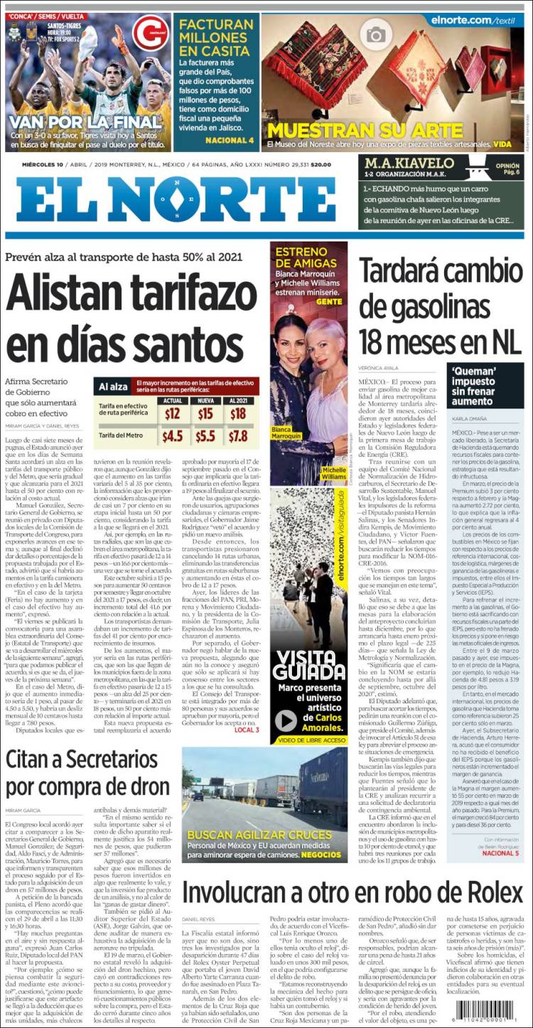 Portada de El Norte (M&eacute;xico)