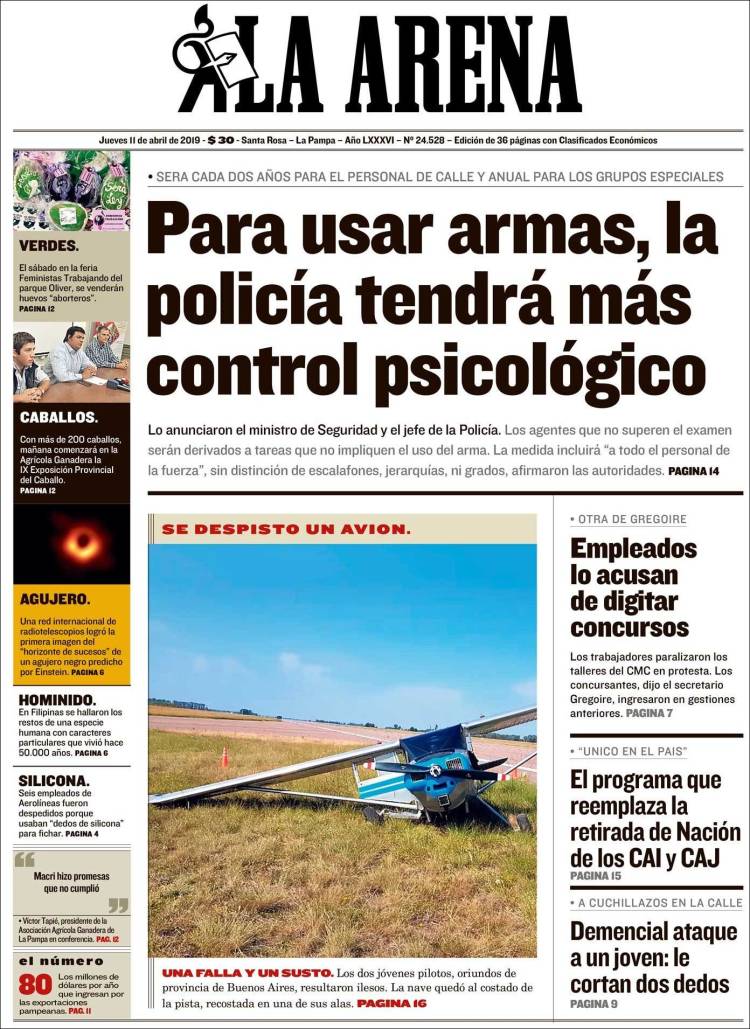 Portada de Diario La Arena (Argentina)