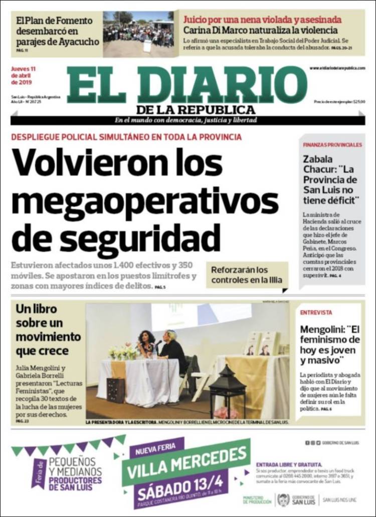 Portada de Diario de la República (Argentina)