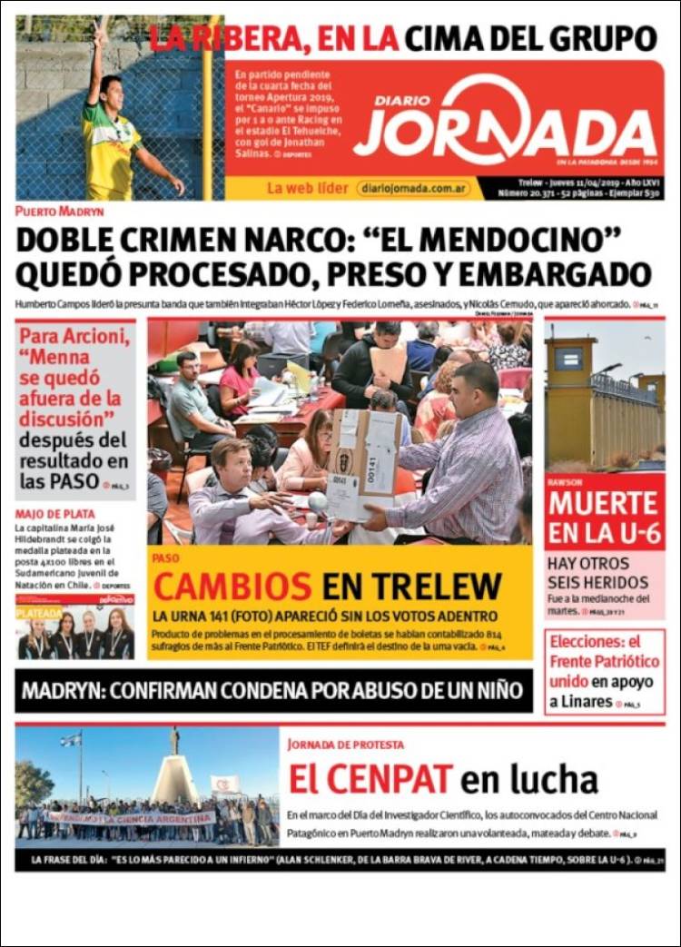 Portada de Diario Jornada en la Patagonia (Argentina)