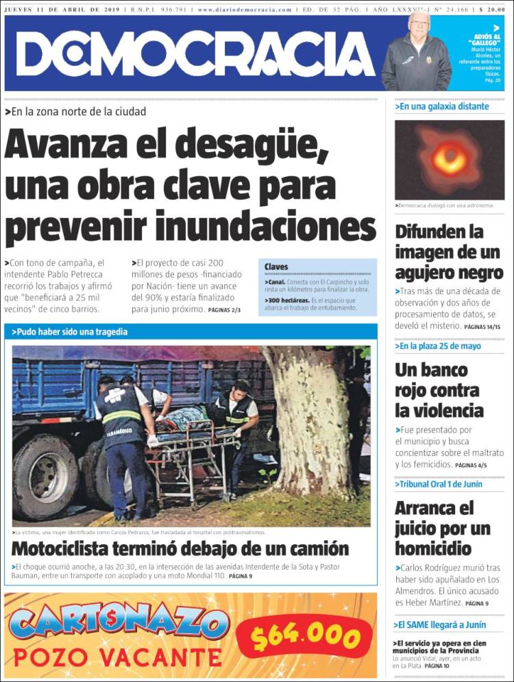 Portada de Diario Democracia (Argentina)