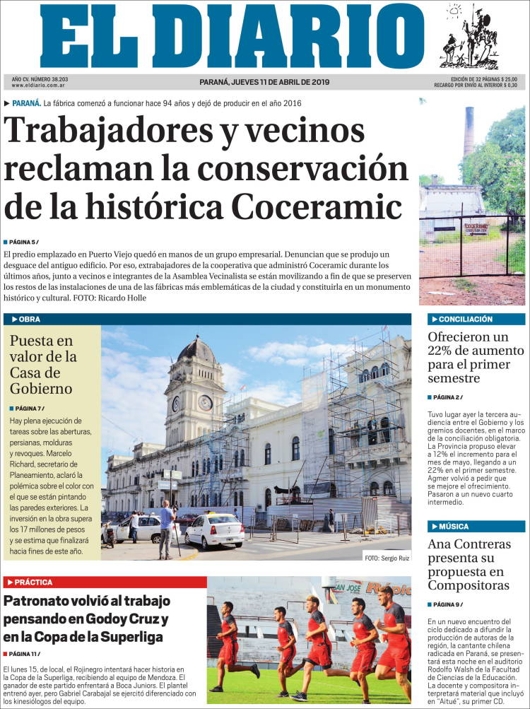 Portada de El Diario de Paraná (Argentina)