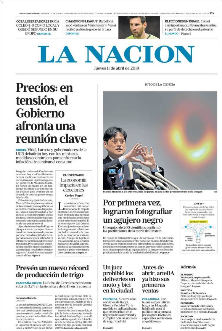 Portada de La Nación (Argentina)