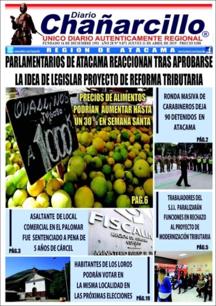 Portada de Diario Chañarcillo (Chile)