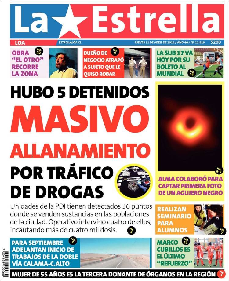 Portada de La Estrella de Loa (Chile)