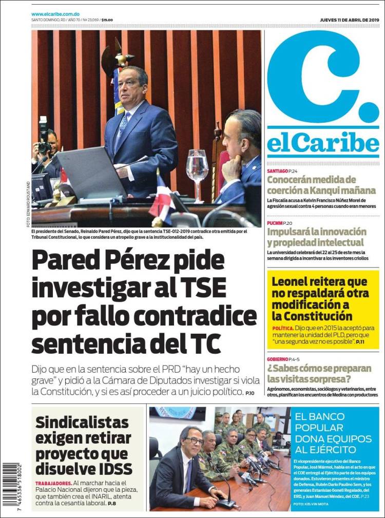 Portada de El Caribe (R. Dominicana)