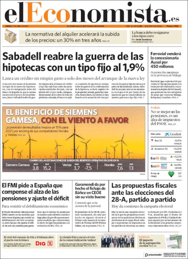 Portada de El Economista (España)